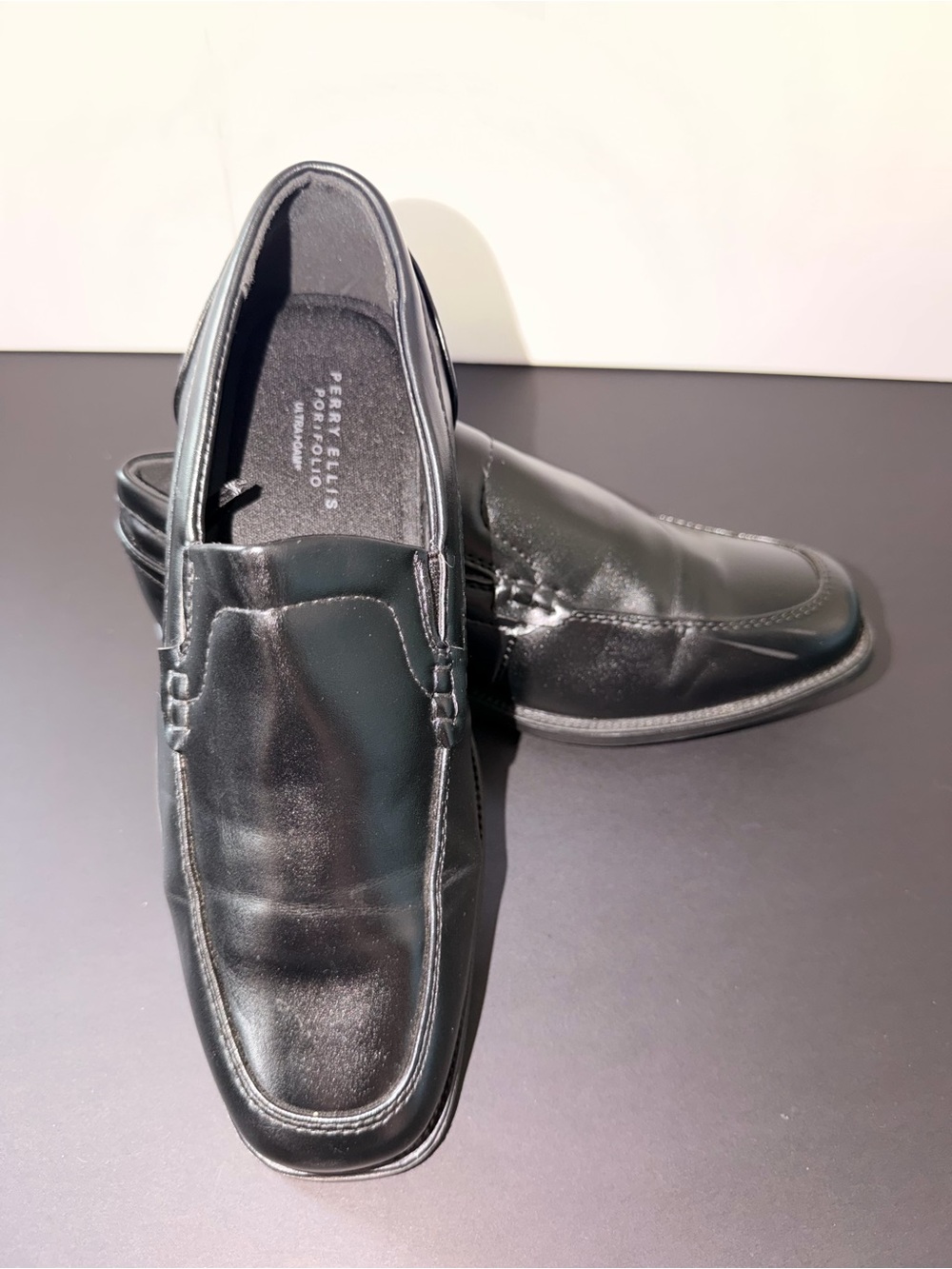 Perry Ellis Black Leather Slip-On Dress Shoes - Kids